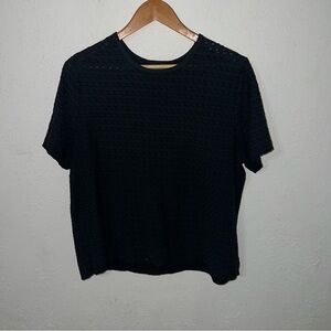 Sag Harbor Top Size 1X Black Poly Cotton Knit Short Sleeves Round Neck Textured